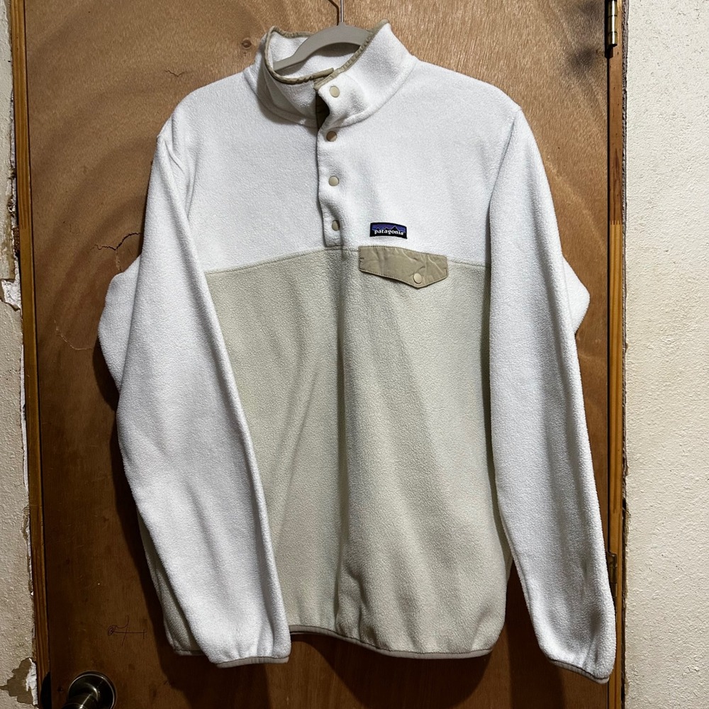 Patagonia Synchilla Snap-T Fleece Pullover Womens XL White Oatmeal Beige 25455
